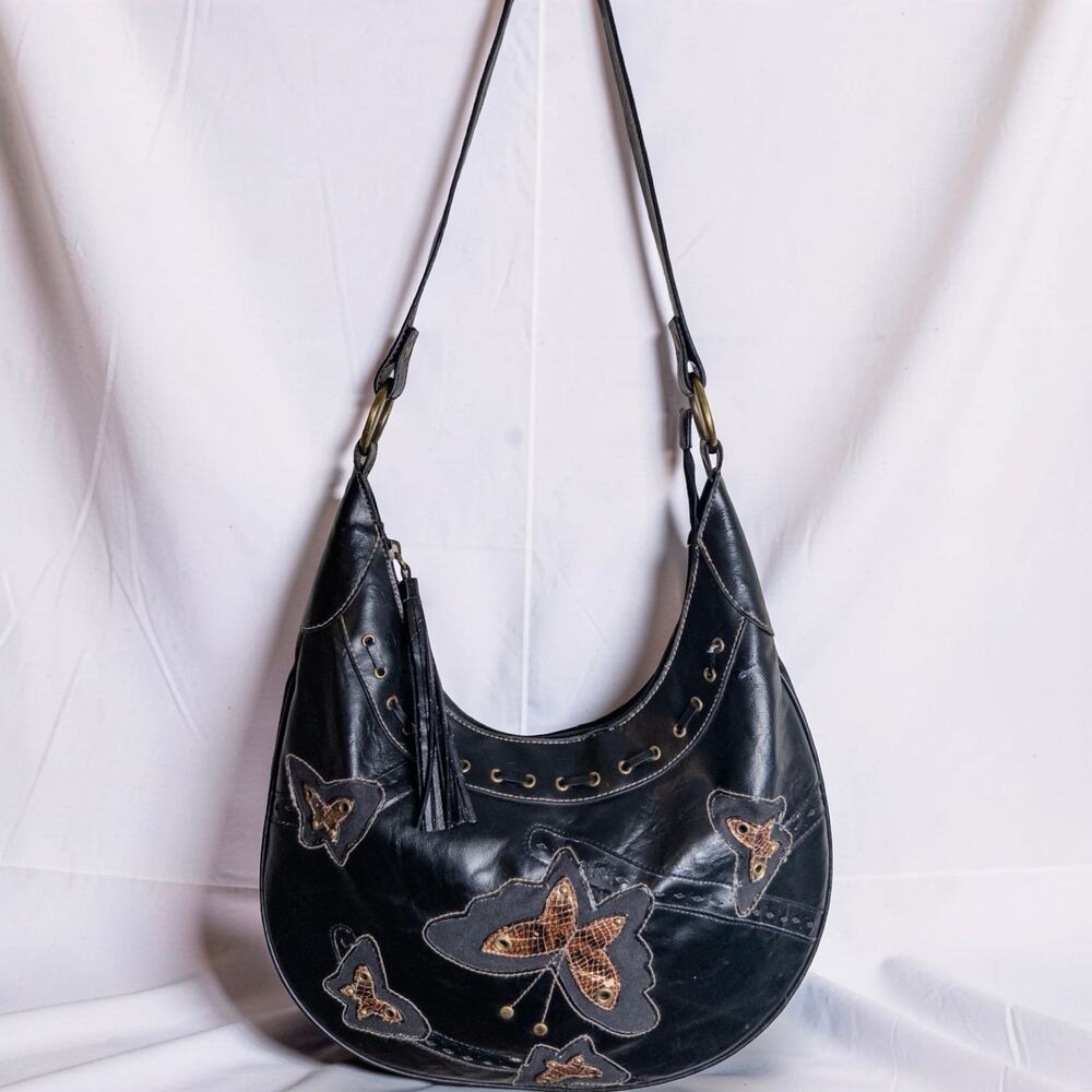 Y2K Sonoma Life + Style Black Butterfly Hobo Shoulder Bag